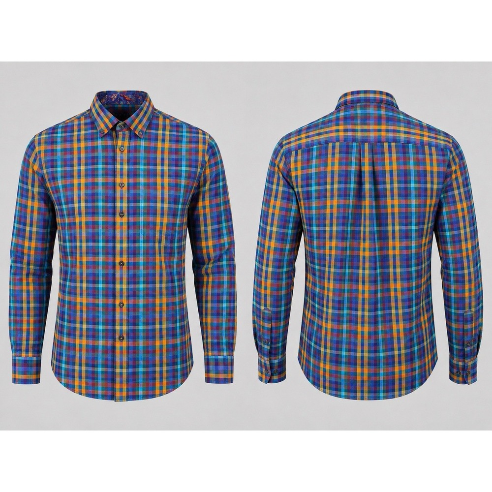 Alan Flusser Plaid Men's Button Down Shirt XL Multicolor 100% Cotton Long Sleeve